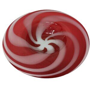 Vintage Red White Peppermint Swirl Art Glass Large Bowl Centerpiece 16 in